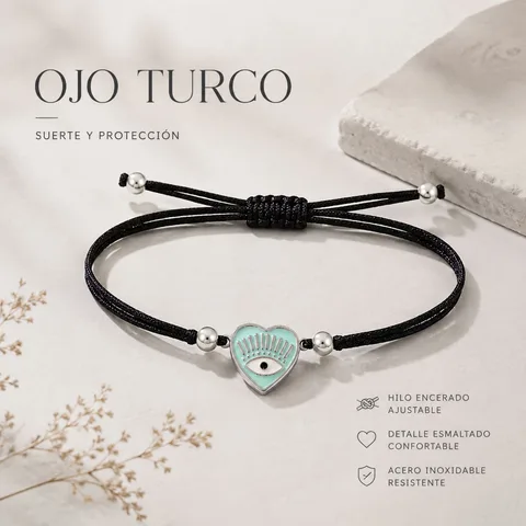 Pulsera Hilo encerado Negro CON OJO TURCO Plateado