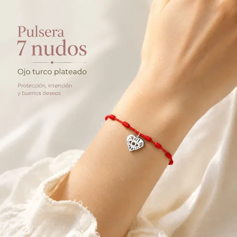 PULSERA 7 NUDOS CON OJO TURCO COLOR PLATEADO