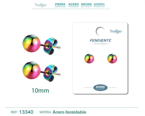 PENDIENTE BOLA 10MM ACERO MULTICOLOR