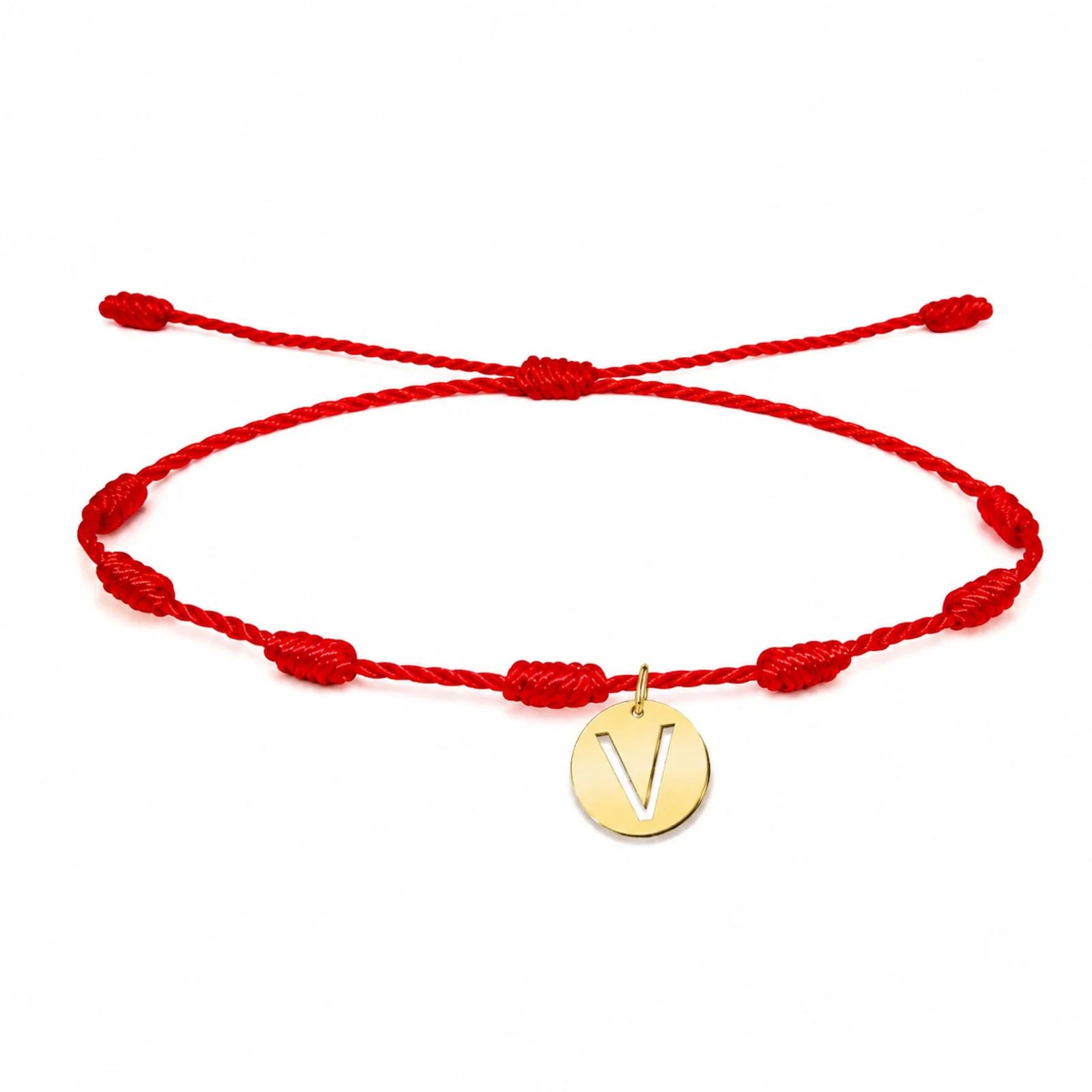 PULSERA 7 NUDOS CON LETRA V COLOR DORADO