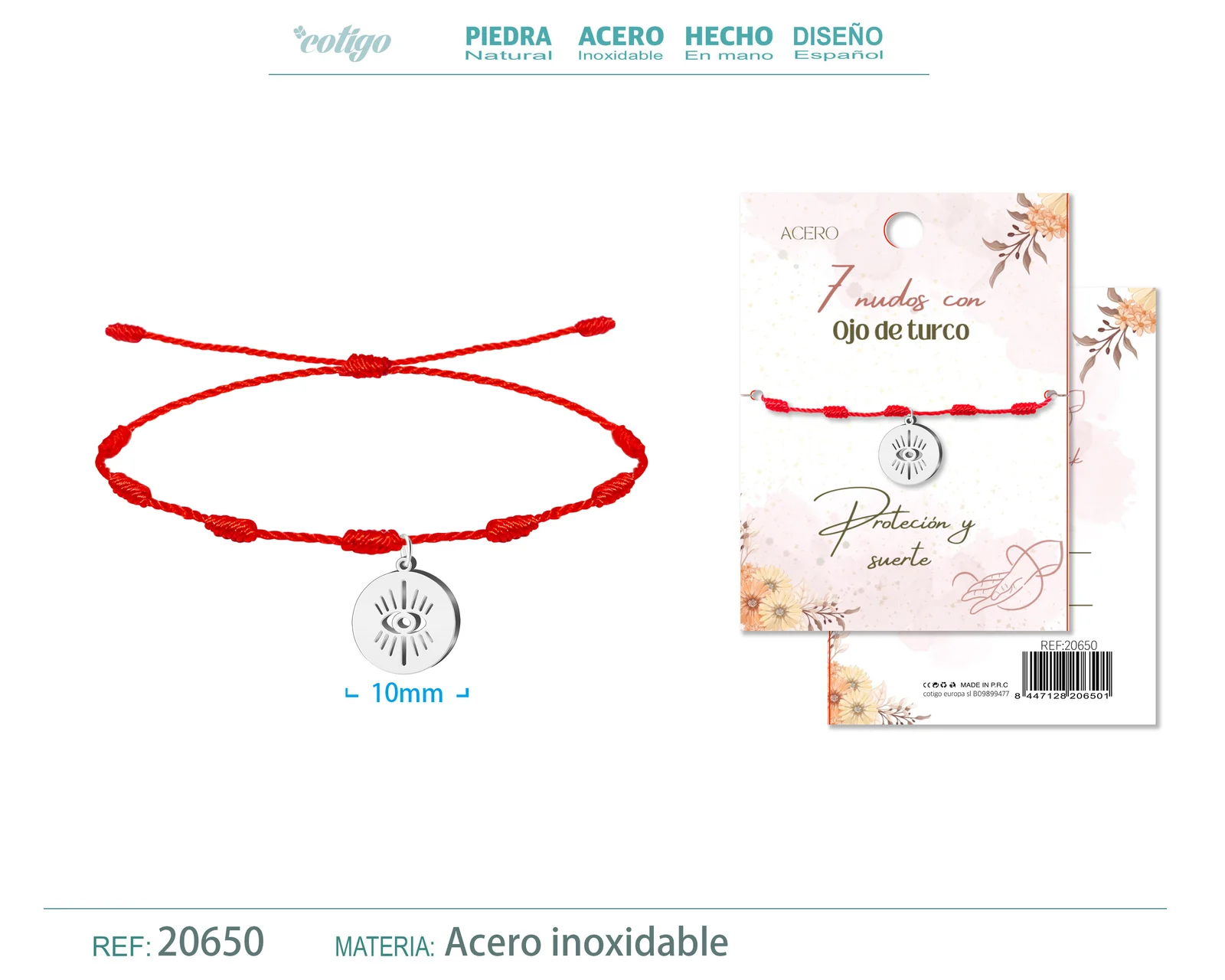 PULSERA 7 NUDOS CON OJO TURCO COLOR PLATEADO