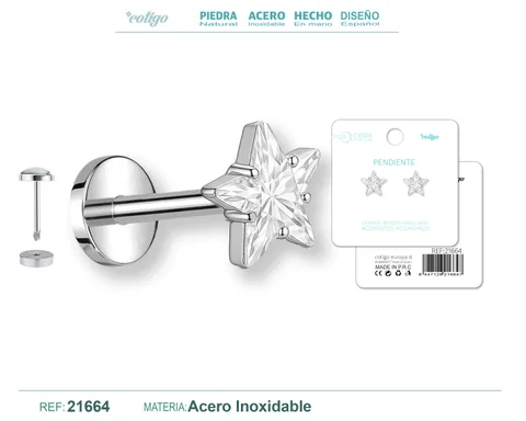 PENDIENTE ACERO  COLOR PLATEADO CON CIERRE ROSCA
