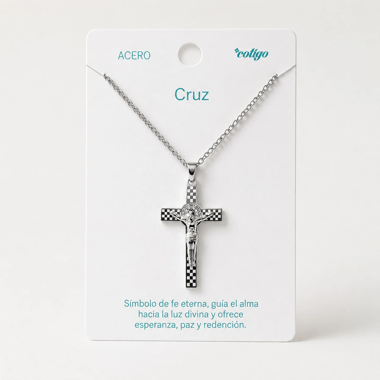 COLGANTE CRUZ LATINA ACERO COLOR PLATEADO