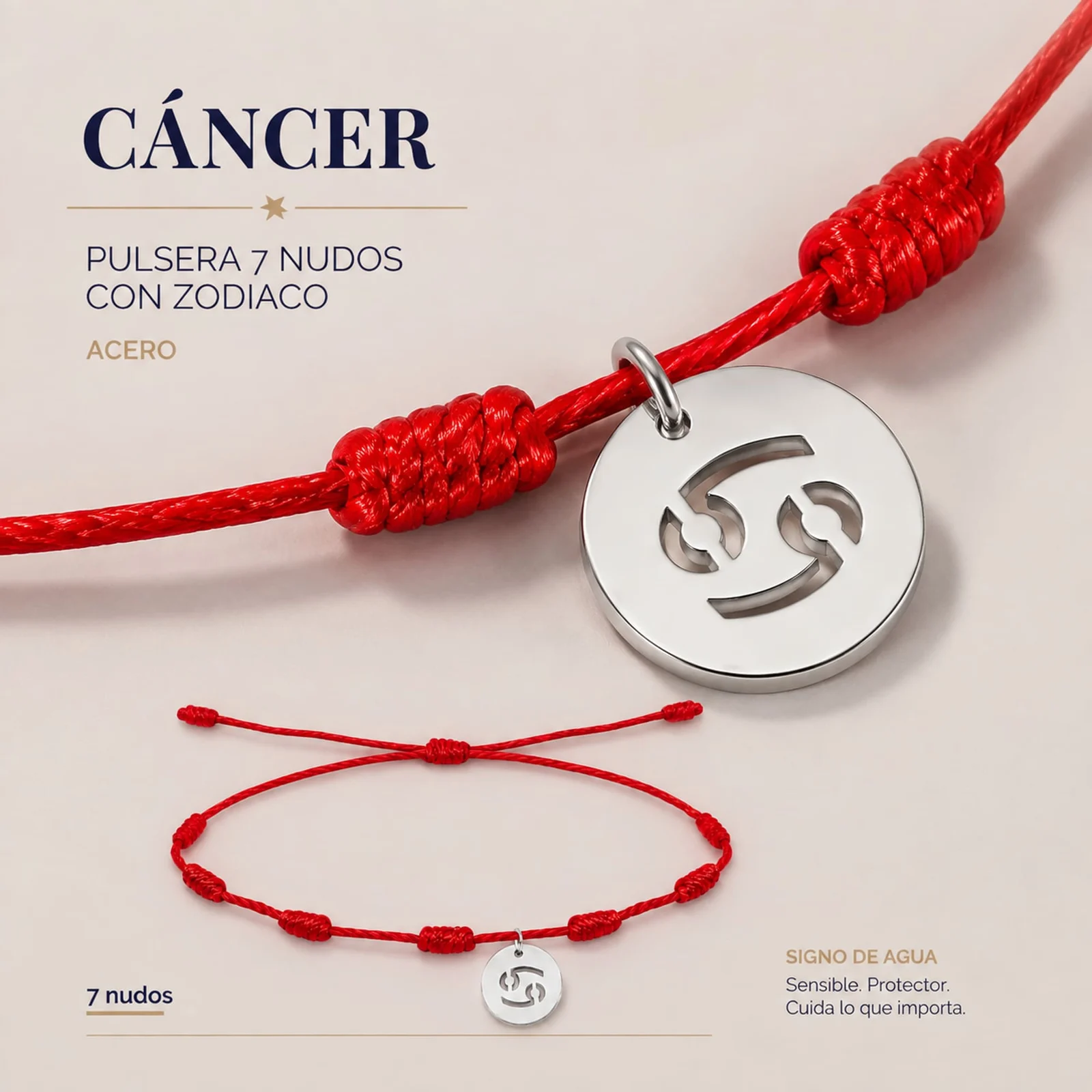 PULSERA 7 NUDOS CON CÁNCER ACERO. COLOR PLATEADO