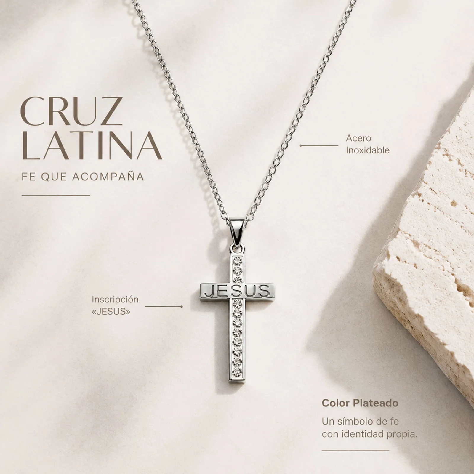 COLGANTE CRUZ LATINA ACERO COLOR PLATEADO