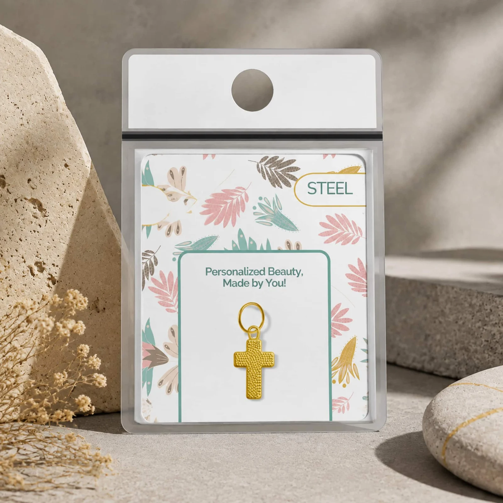CHARM ACERO DORADO CHAPADO ORO 14 K
