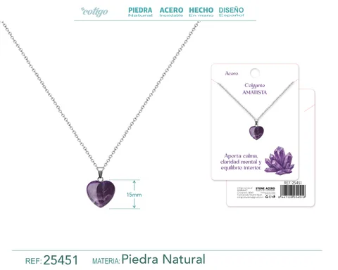Colgante Piedra Amatista con cadena Acero Inoxidable