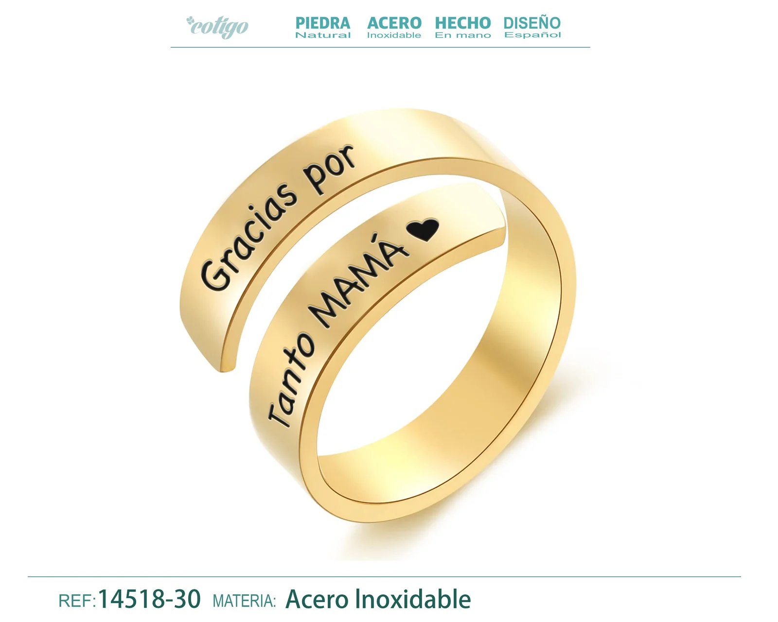 Anillo Acero con Mensaje Espa?ol Dorado