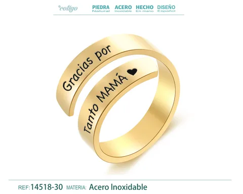 Anillo Acero con Mensaje Espa?ol Dorado