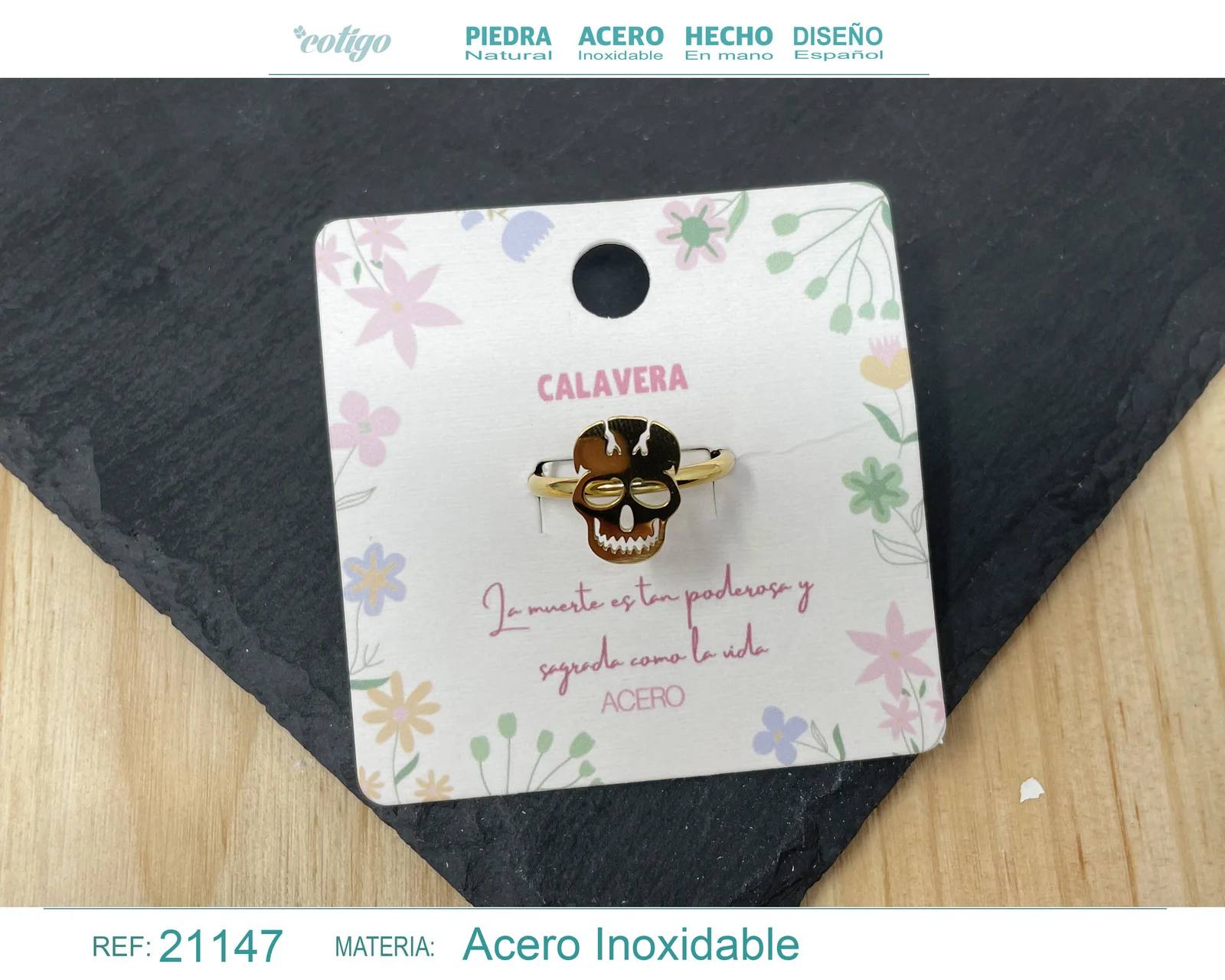 ANILLO CALAVERA ACERO COLOR DORADO