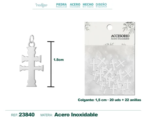 COLGANTE CRUZ CARAVACA ACERO COLOR PLATEADO - 20PCS/BOLSA