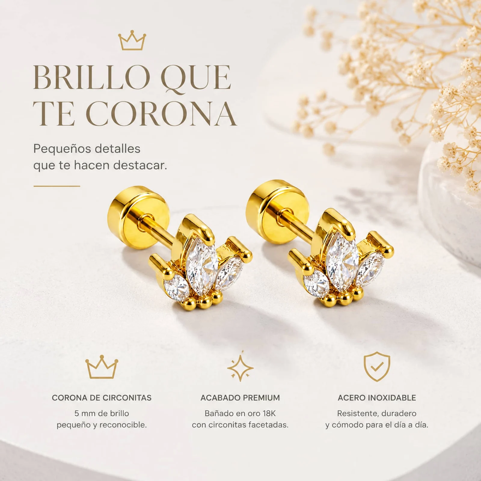 Pendiente-Piercing Bañado Oro 18K y con Circonita