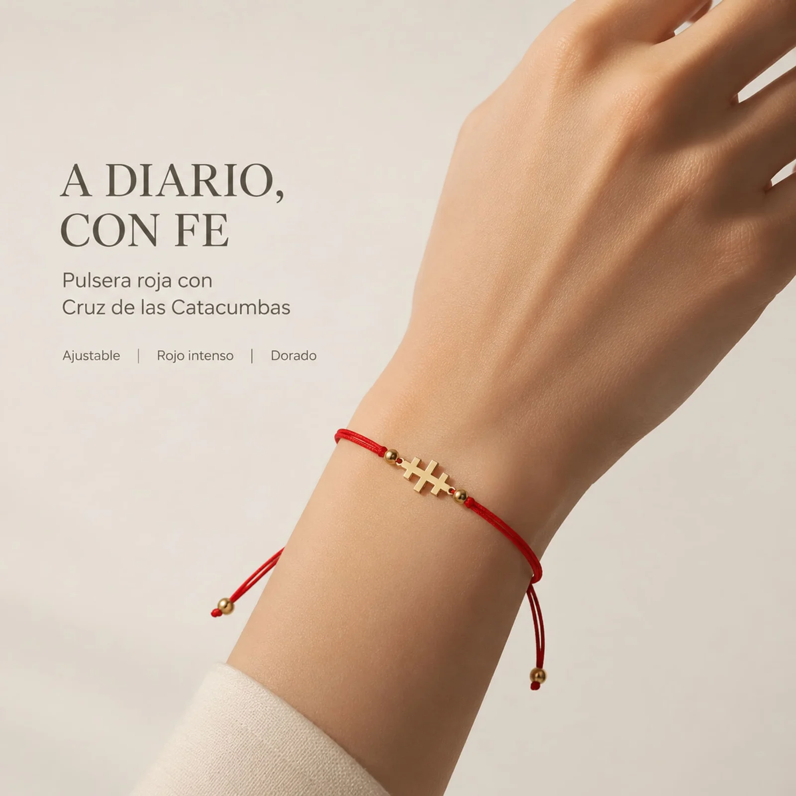 PULSERA CRUZ CATACUMBAS DORADO DE HILO EN.ROJO