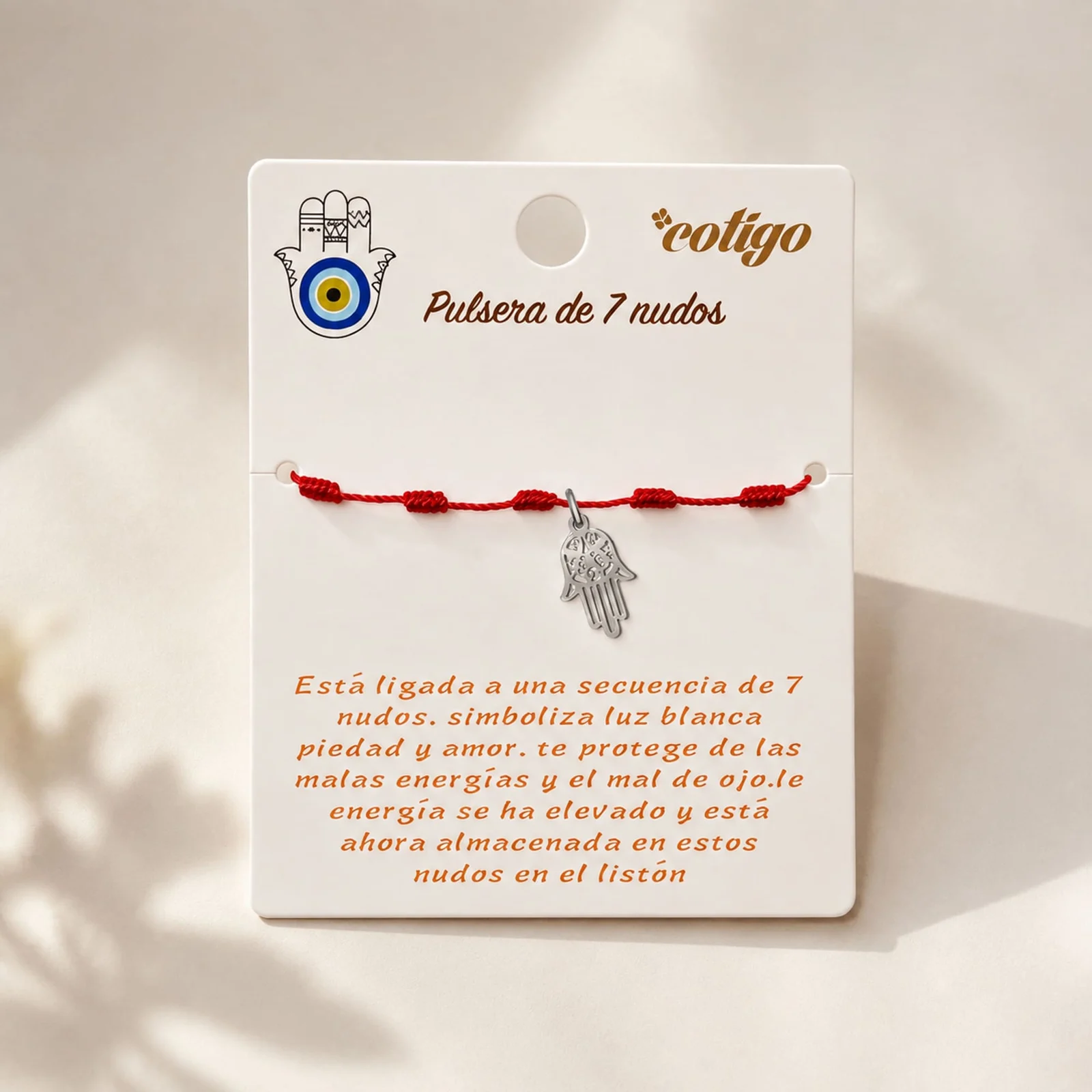 PULSERA 7 NUDOS CON MANO DE FÁTIMA ACERO PLATEADO
