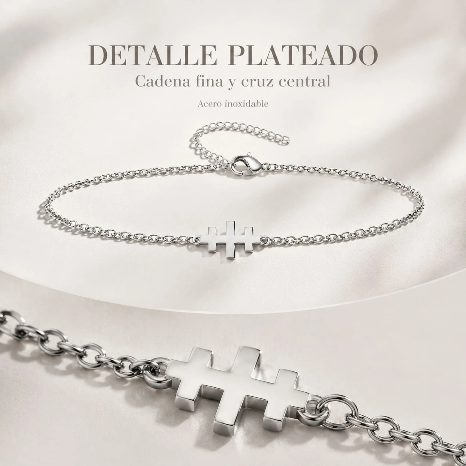 PULSERA CRUZ CATACUMBAS  ACERO PLATEADO