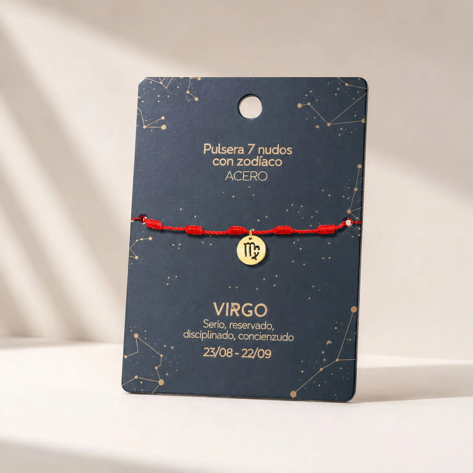 PULSERA 7 NUDOS CON VIRGO ACERO. COLOR DORADO