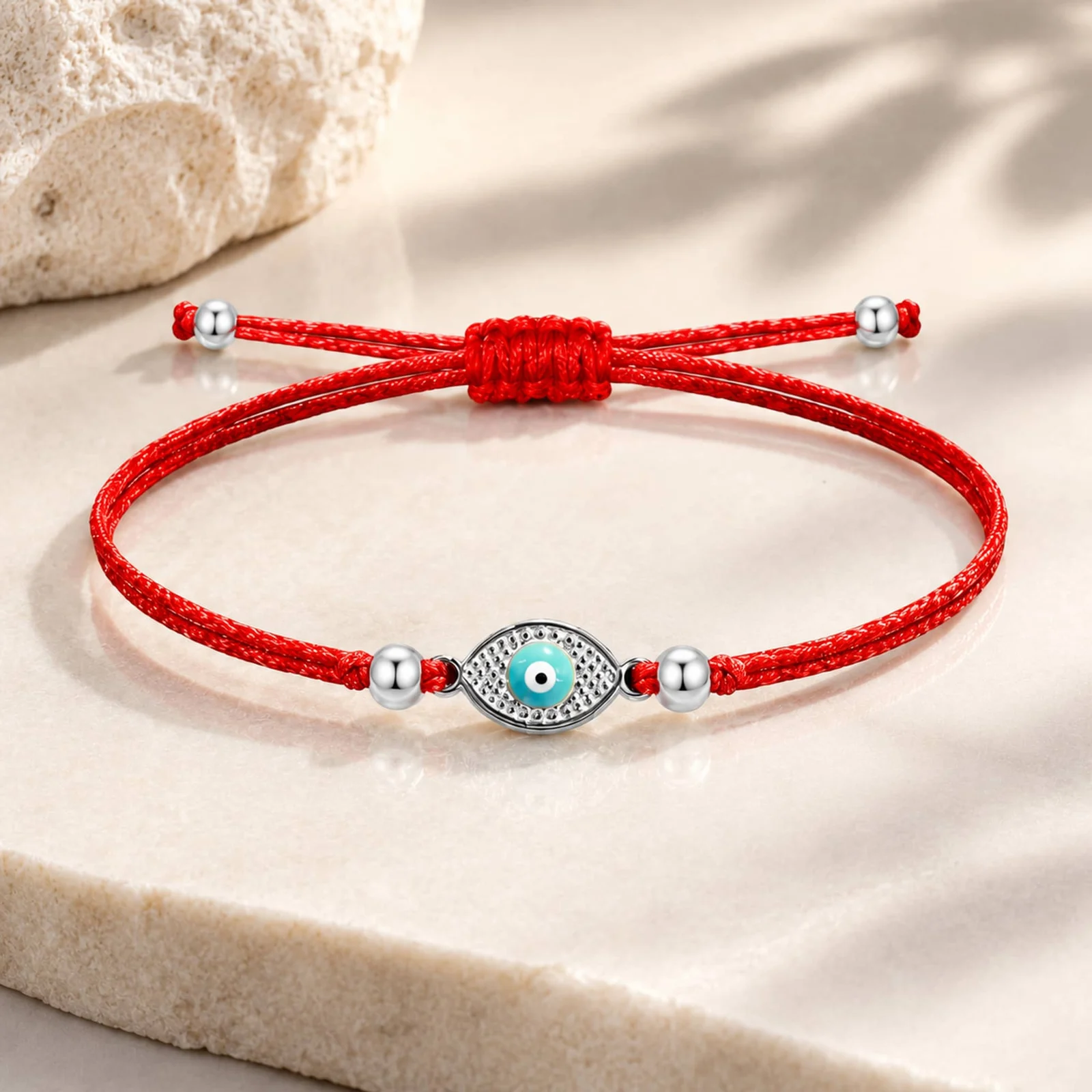 Pulsera Hilo encerado Rojo CON OJO TURCO Plateado