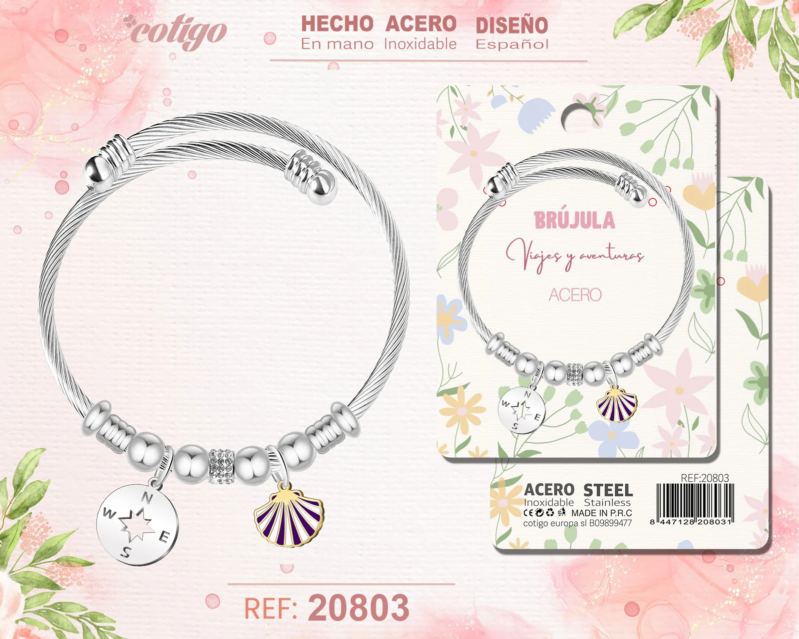 BRAZALETE ACERO CON: BRUJULA