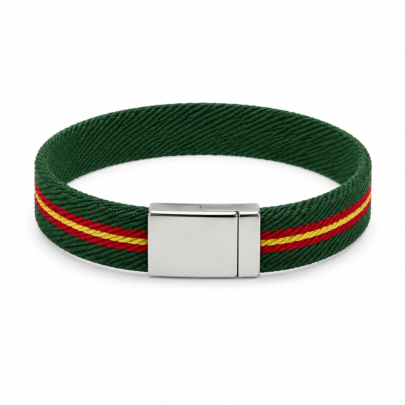 PULSERA ESPAÑA ELÁSTICO VERDE CON CIERRE ACERO