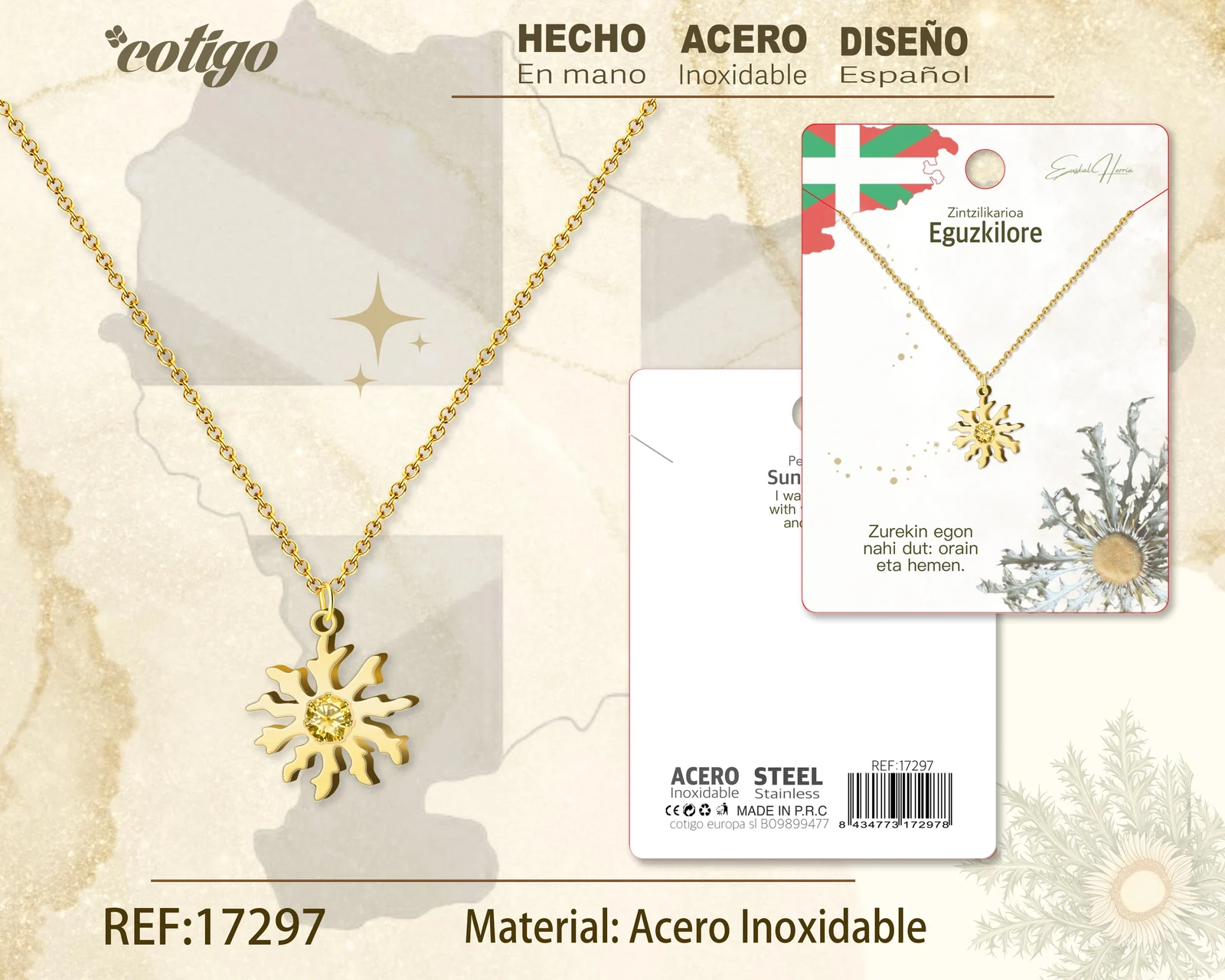 COLLAR EGUZKILORE-ACERO COLOR DORADO