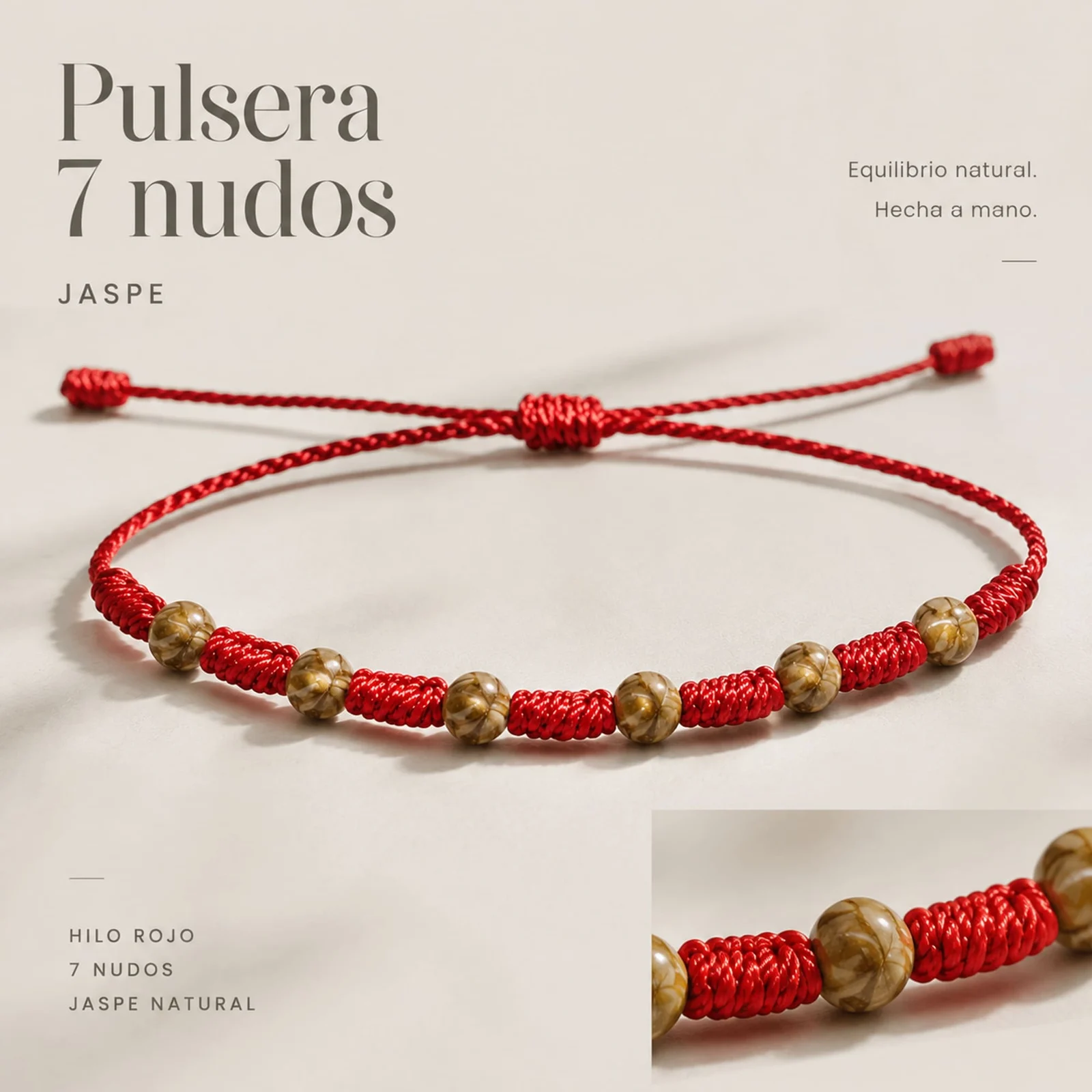 PULSERA 7 NUDOS CON  JASPE PAISINA 4MM