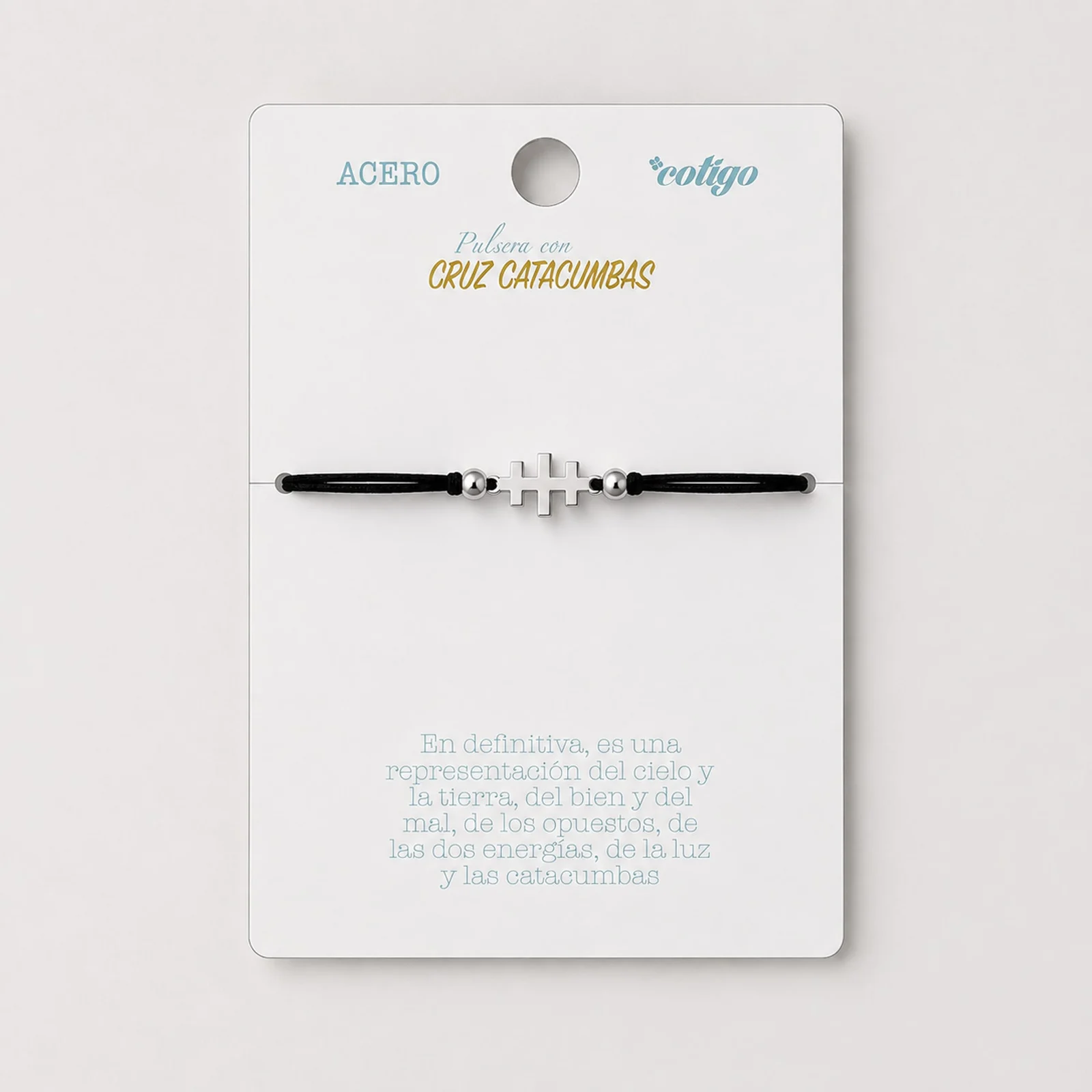 PULSERA CRUZ CATACUMBAS PLATEADO DE HILO EN.NEGRO