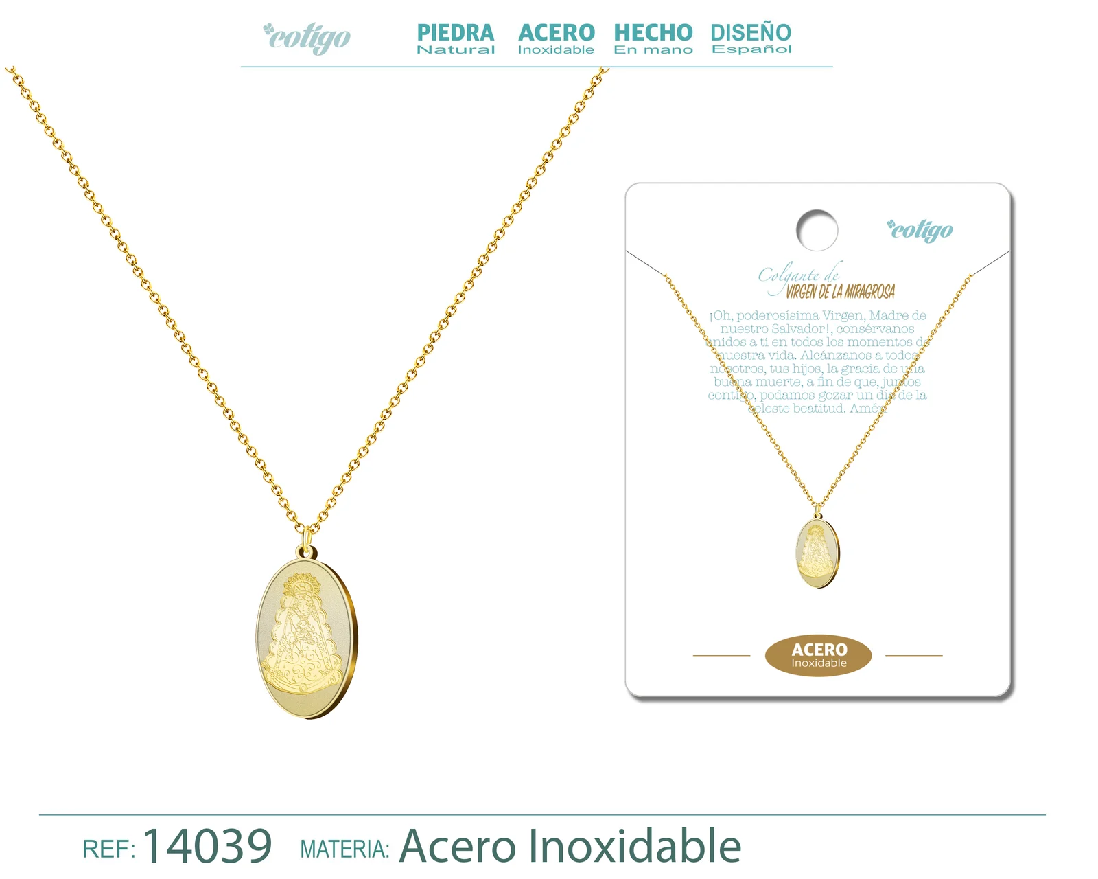 COLGANTE ACERO VIRGEN DEL ROCIO COLOR DORADO