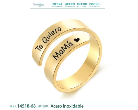 Anillo Acero con Mensaje Espa?ol Dorado
