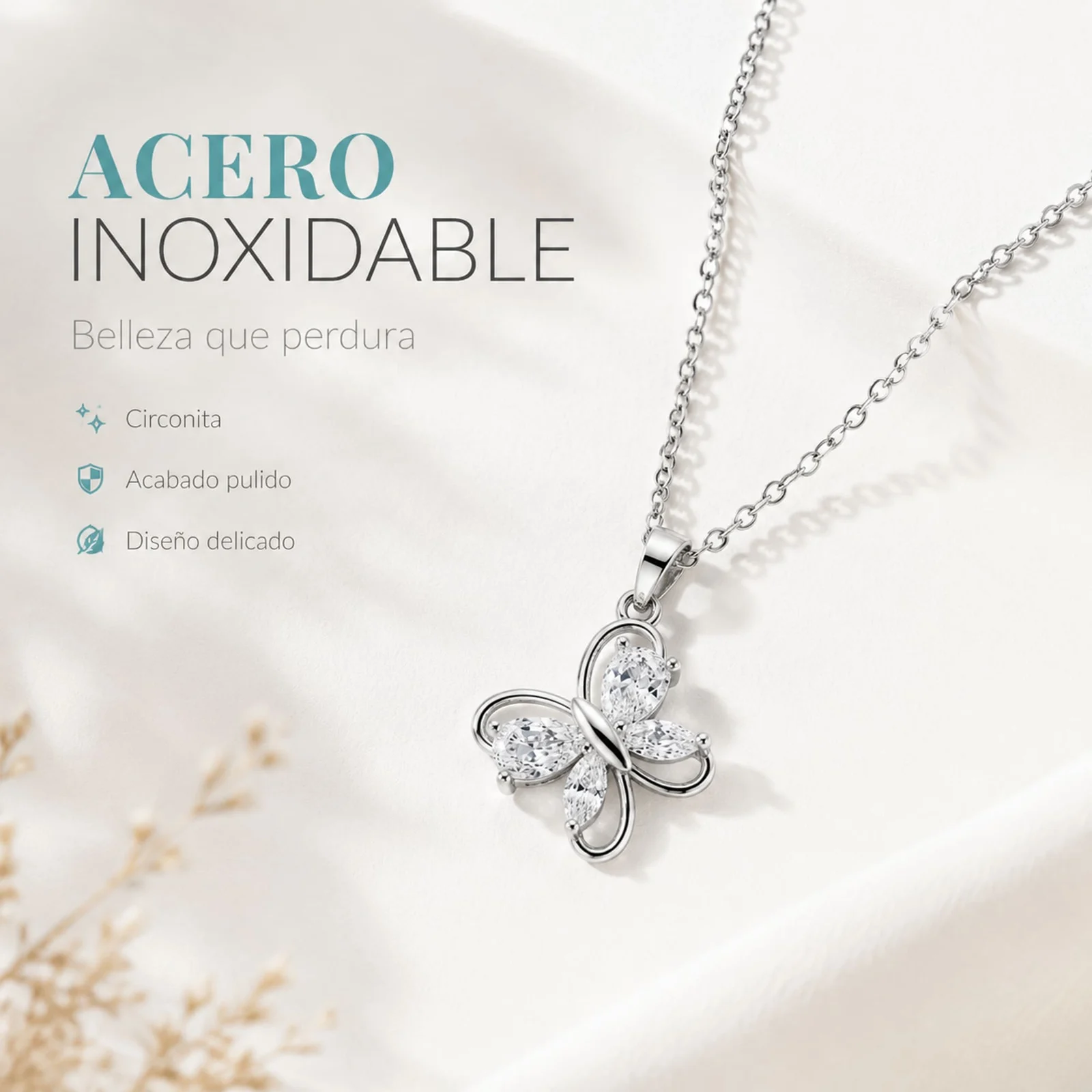 Colgangte Cobre con Circonita Colar Plateado y Cadena Acero