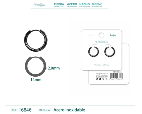 PENDIENTE ARO ACERO 2.0X14 MM NEGRO