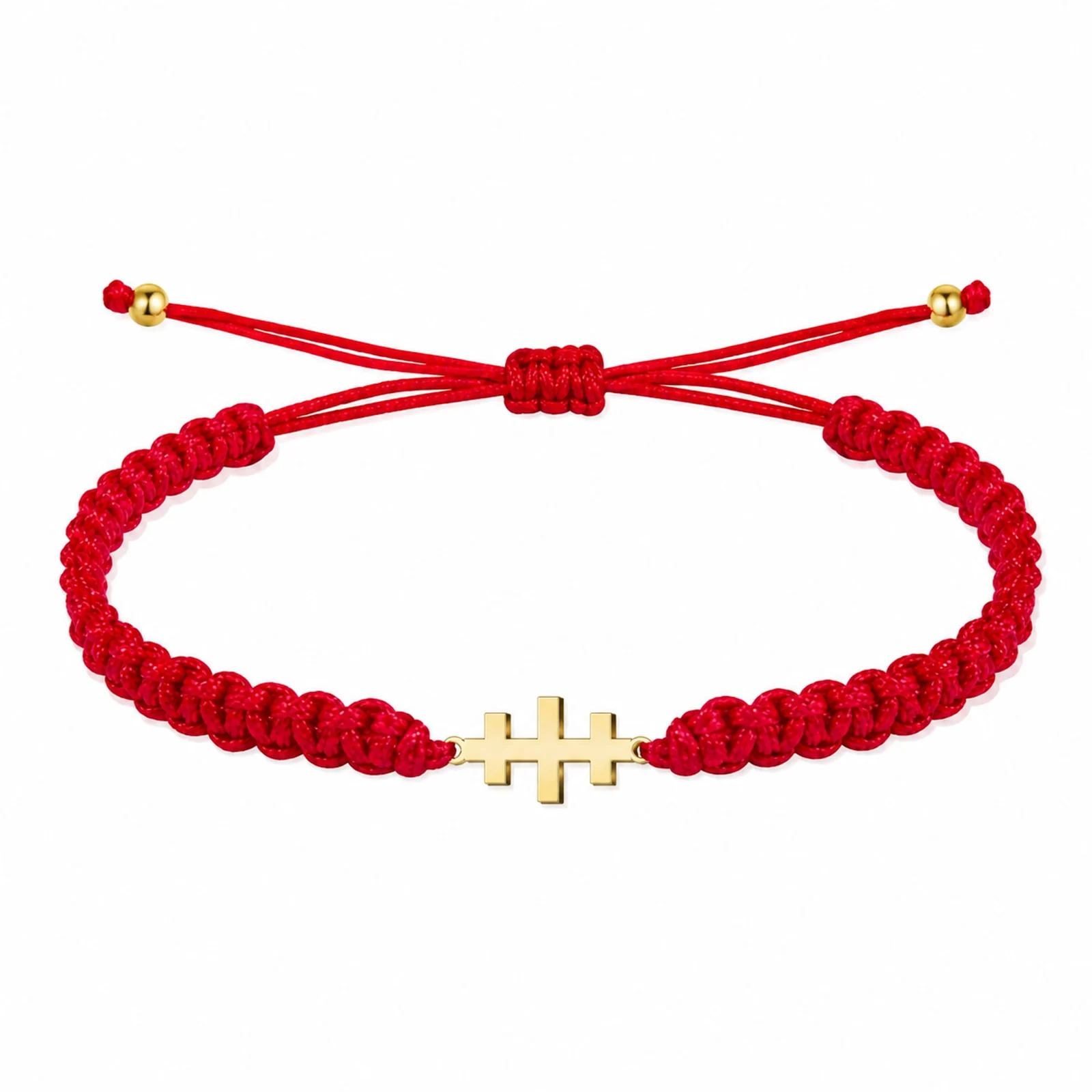 PULSERA HILO DESTINO  CON CRUZ CATACUMBAS ACERO DORADO