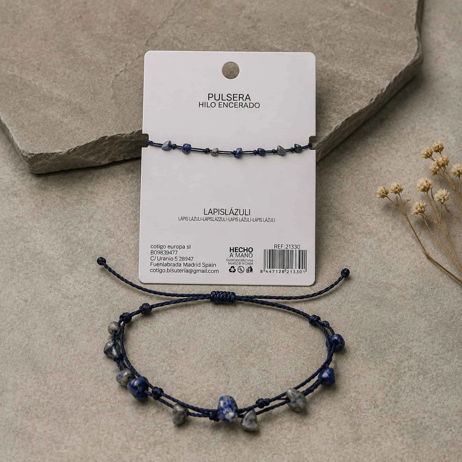 PULSERA HILO ENCERADO CON LAPISLÁZULI