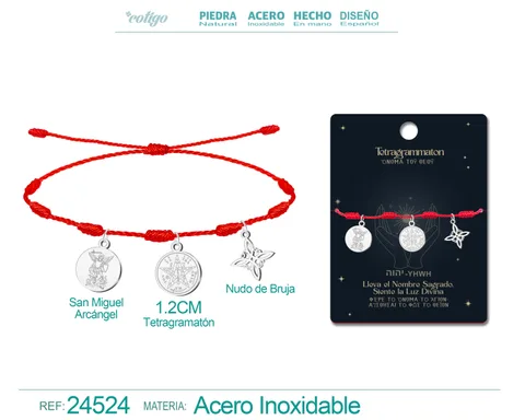 PULSERA 7 NUDOS CON TETRAGRAMMATON  NUDO DE BRUJA Y SAN MIGUEL ARCÁNGEL ACERO PLATEADO