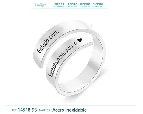 Anillo Acero con Mensaje Espa?ol Plateado