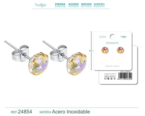 PENDIENTE DE CRISTAL OVALADO 10MM CON ACCESORIO ACERO