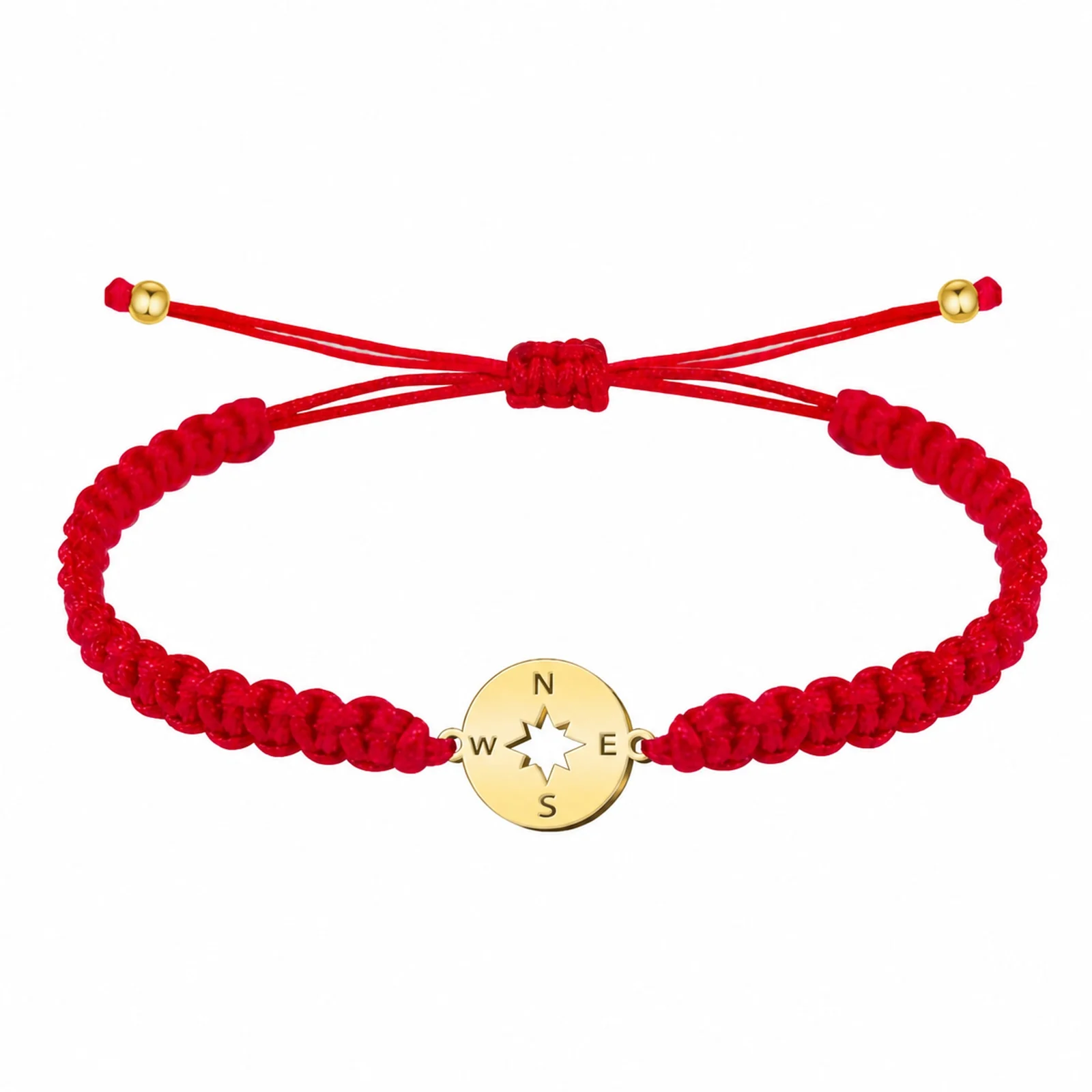 PULSERA HILO DESTINO  CON BRÚJULA ACERO DORADO