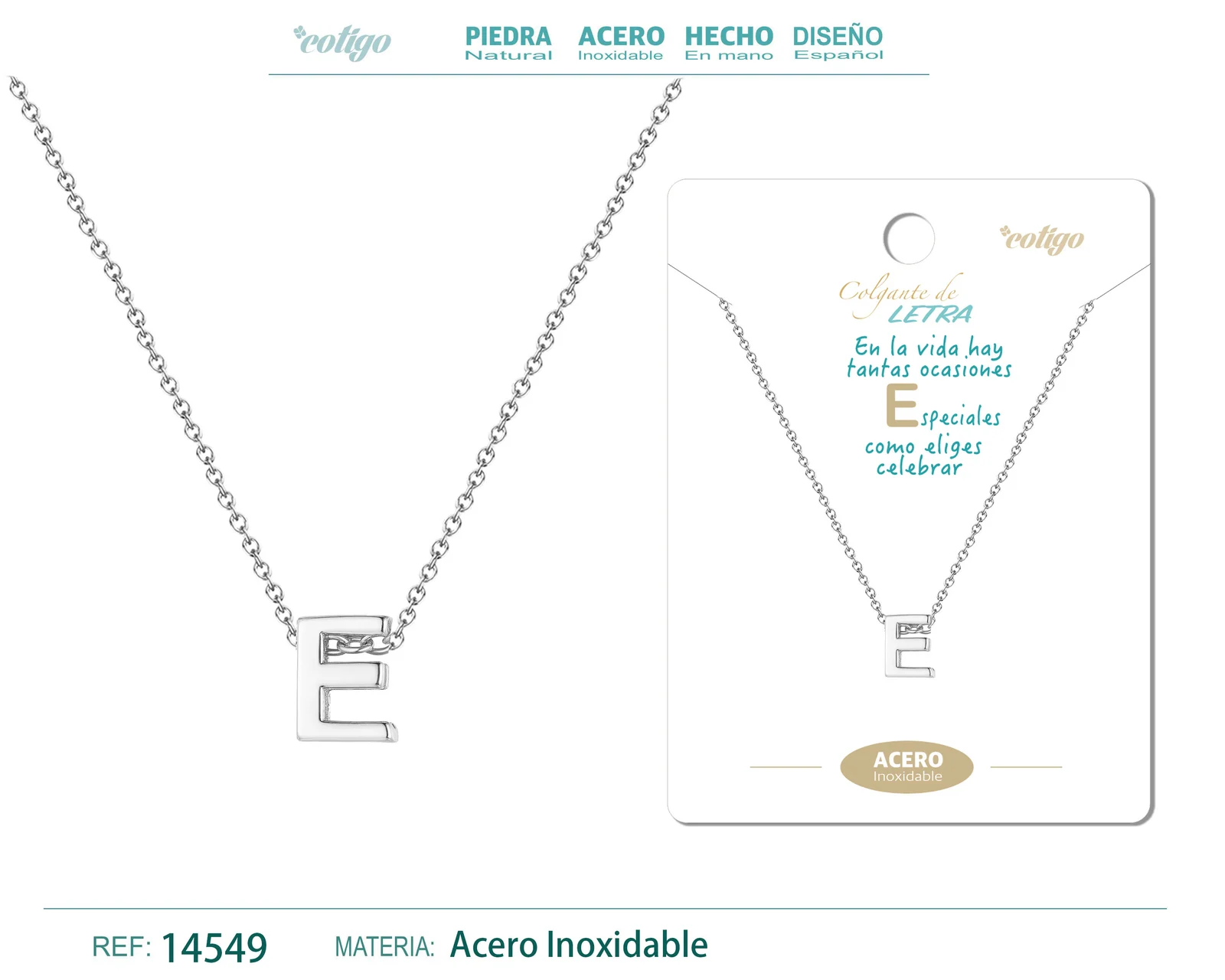 COLLAR LETRA E COLOR PLATEADO