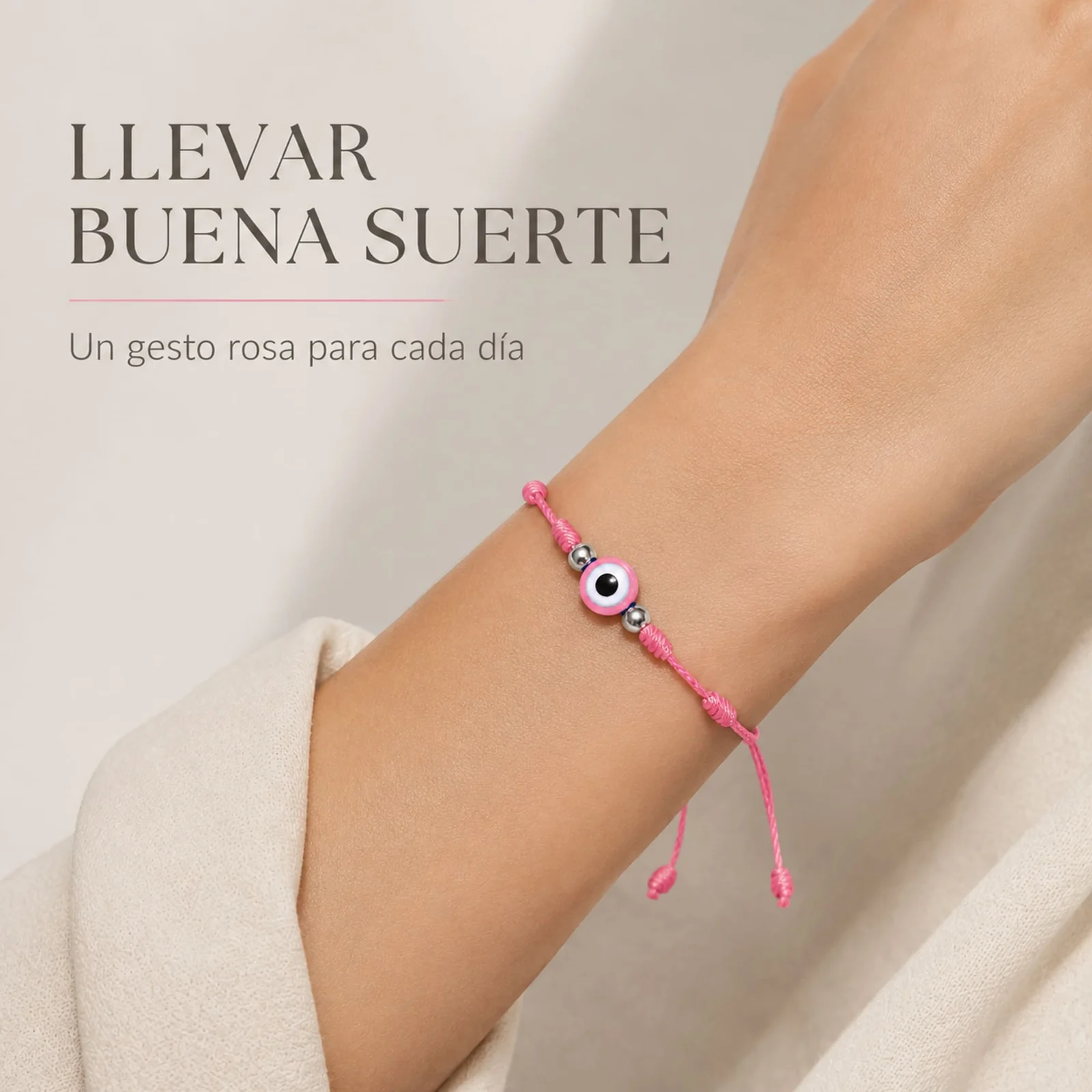 PULSERA 7 NUDOS ROSA CON OJO TURCO