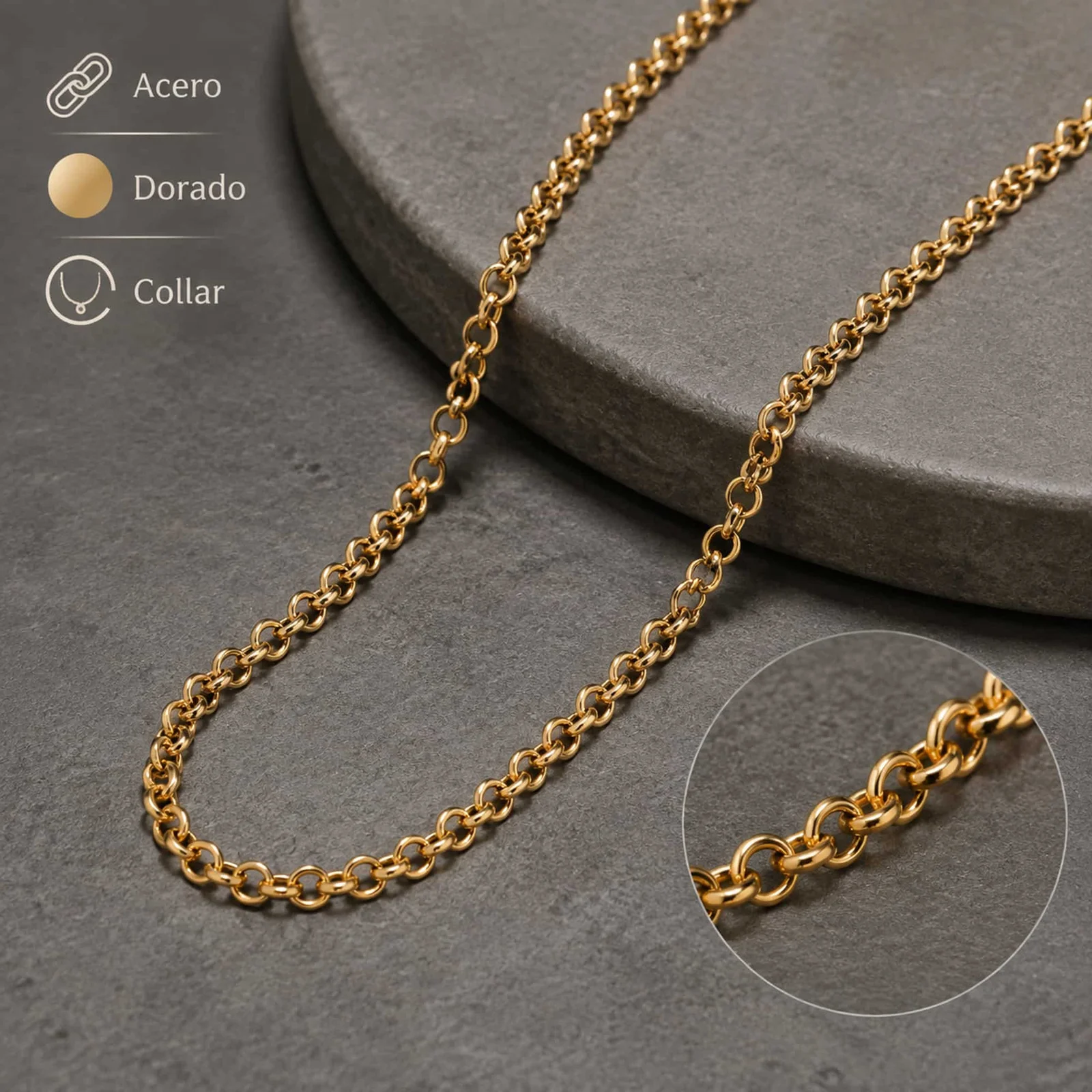 COLLAR DE CADENA ACERO DORADO