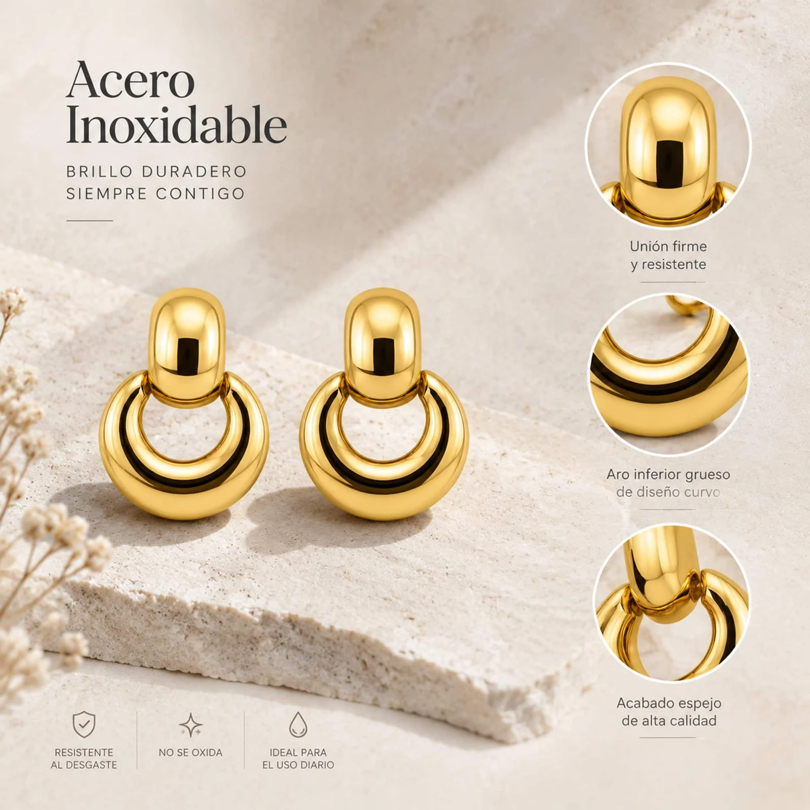 Pendiente Acero Inoxidable color Dorado