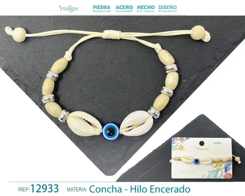 PULSERA HILO ENCERADO DE CONCHA