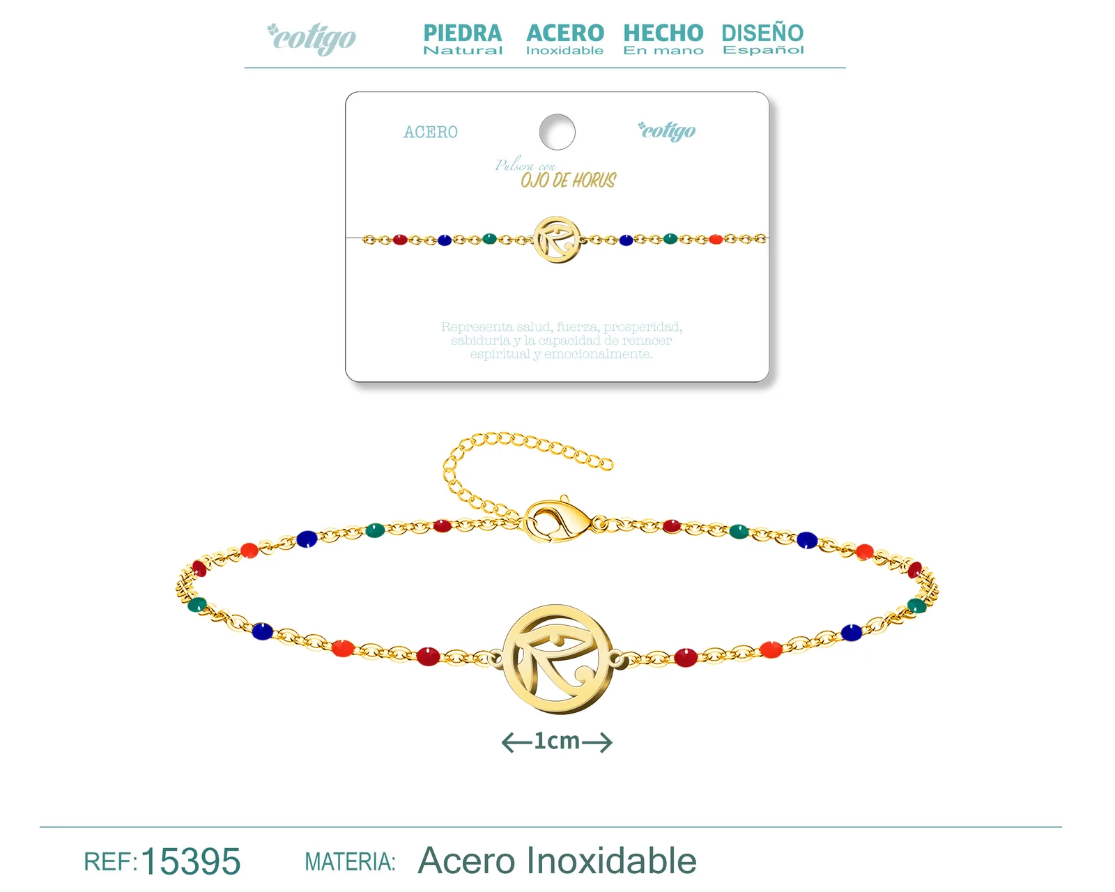 PULSERA ACERO MULTICOLOR CON OJO DE TURCO