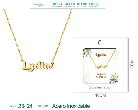 COLLAR NOMBRE INGLES LYDIA ACERO CON SOBRE