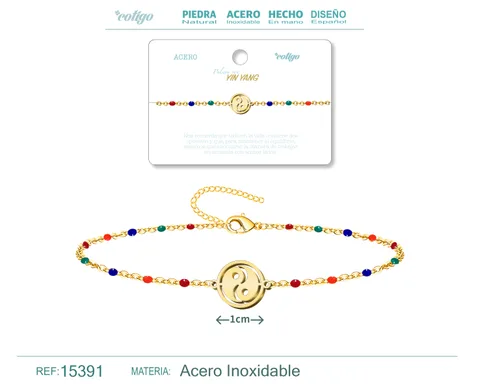 PULSERA ACERO MULTICOLOR CON YINYANG