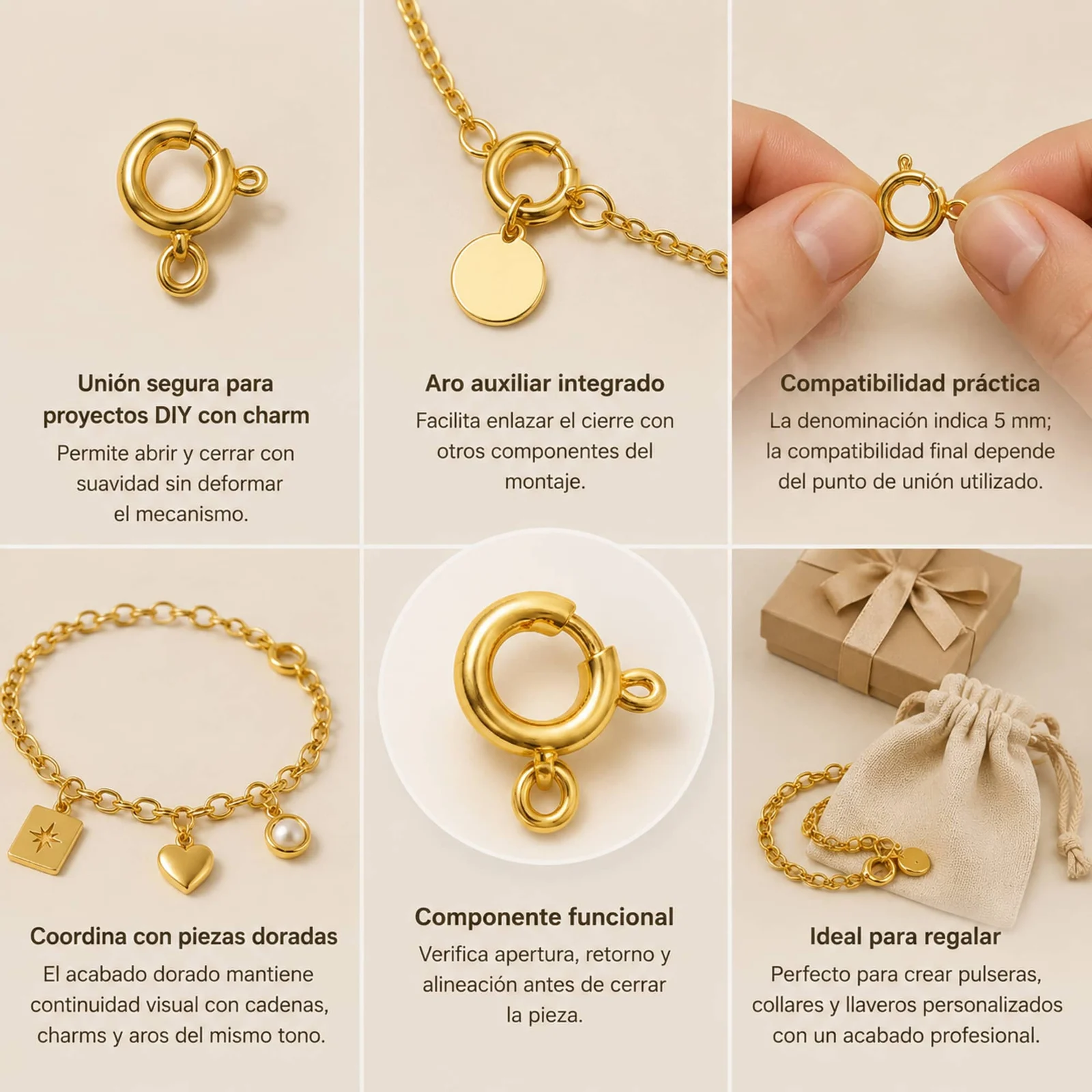 CIERRE 5MM ACERO COLOR DORADO PARA CHARM