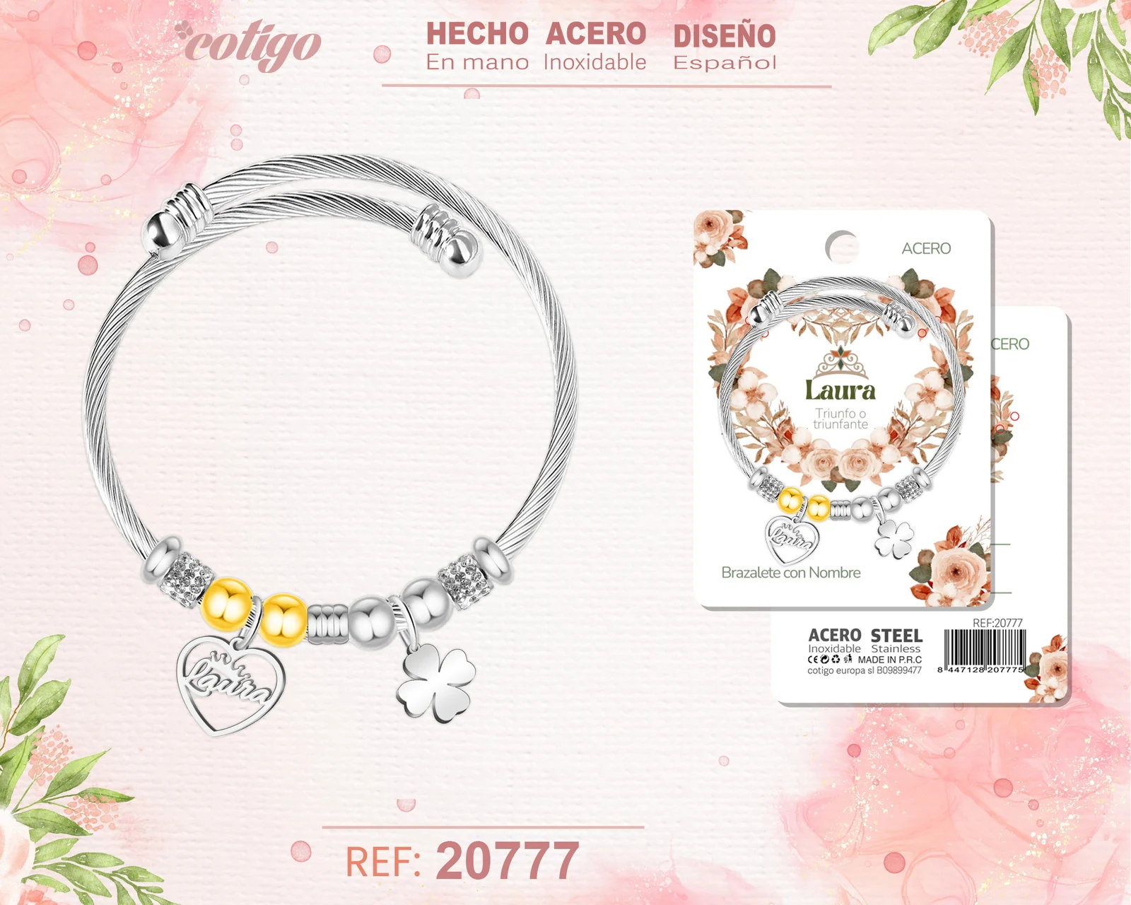 BRAZALERTE ACERO CON NOMBRE:LAURA