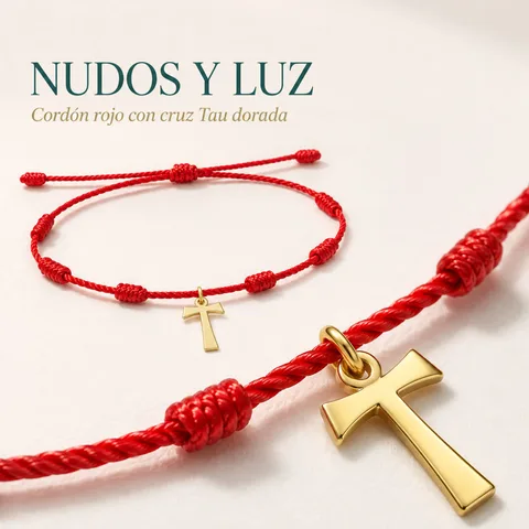 PULSERA 7 NUDOS CON CRUZ DE TAU COLOR DORADO
