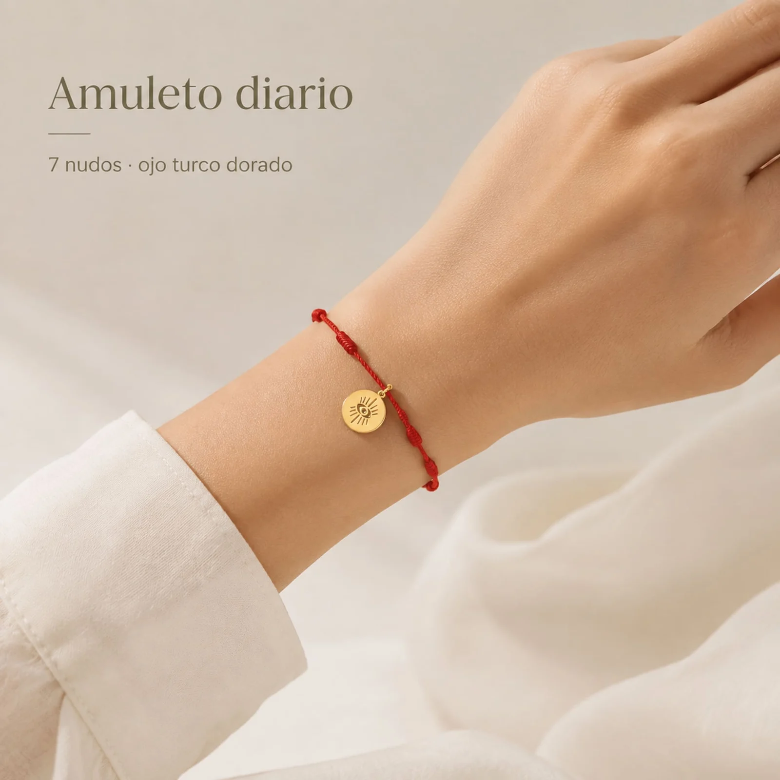 PULSERA 7 NUDOS CON OJO TURCO COLOR DORADO