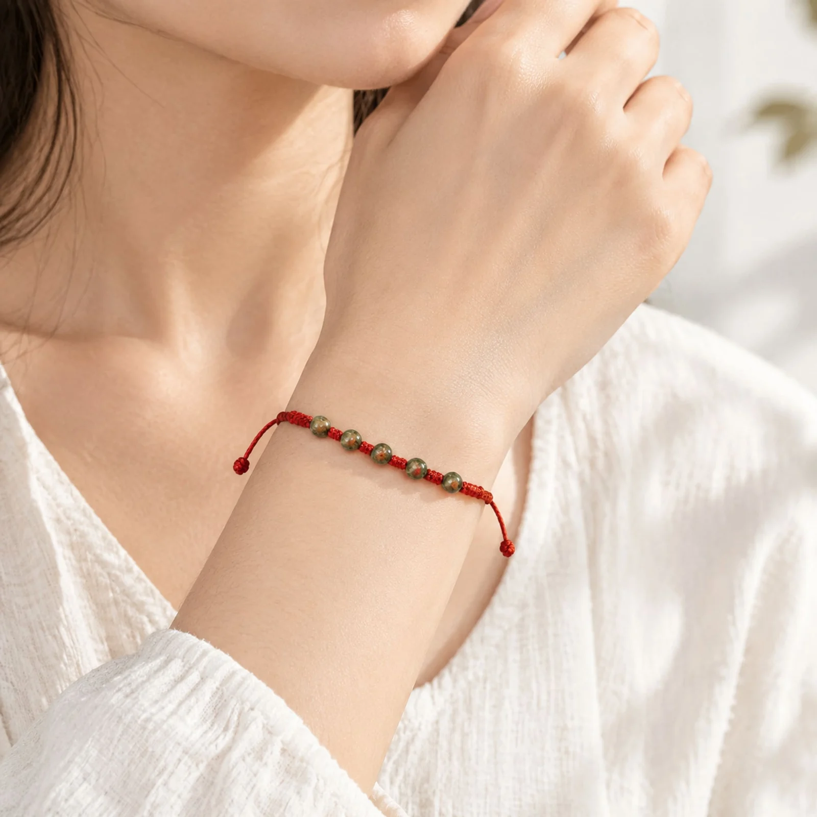 PULSERA 7 NUDOS CON  ÁGATA DE BAMBÚ 4MM