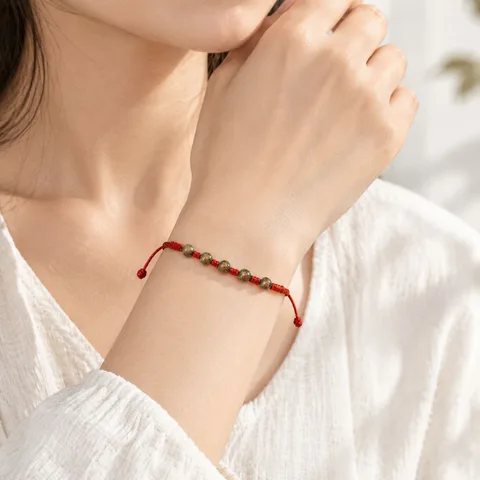 PULSERA 7 NUDOS CON  ÁGATA DE BAMBÚ 4MM